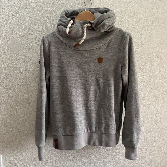 Naketano Cowl Neck Rope Accent Pullover Hoodie Sweatshirt Gray Color Medium - Picture 1 of 5